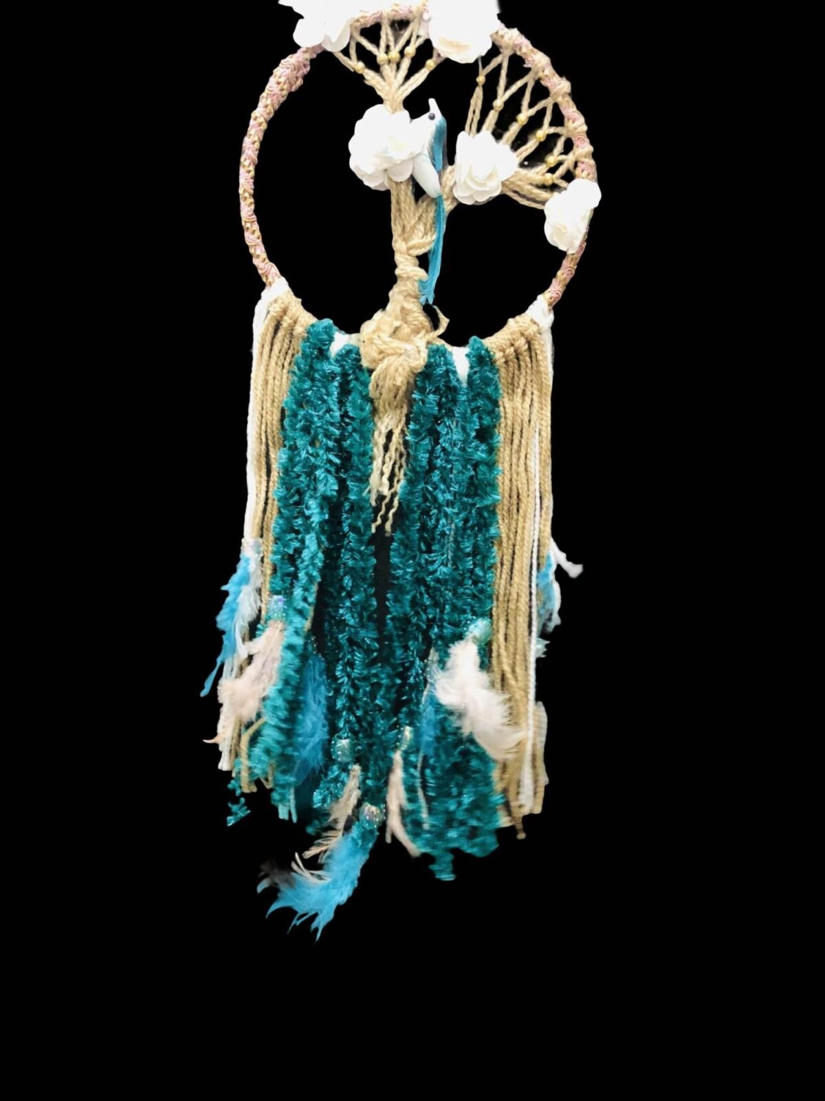 White Rose Nest Dream Catcher - 12 inches