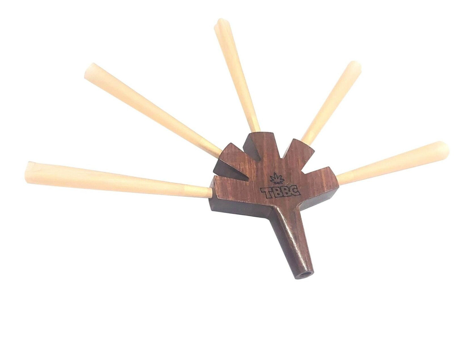 handcrafted wooden joint holder made by tbbc especially for Big Squads groups and gangs to get highly fried/baked together and have real fun with tbbc while taking cool and smoothest toke every time you smoke. Weed lovers gets mad when they see this Magical toy in your hand. 5 joints in 1 wooden holder that is level 5 by tbbc theboomboxclub