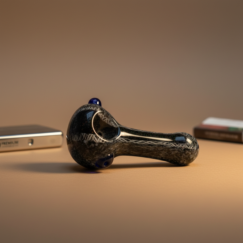Obsidian Frost Stripe Crystal Pipe (4")
