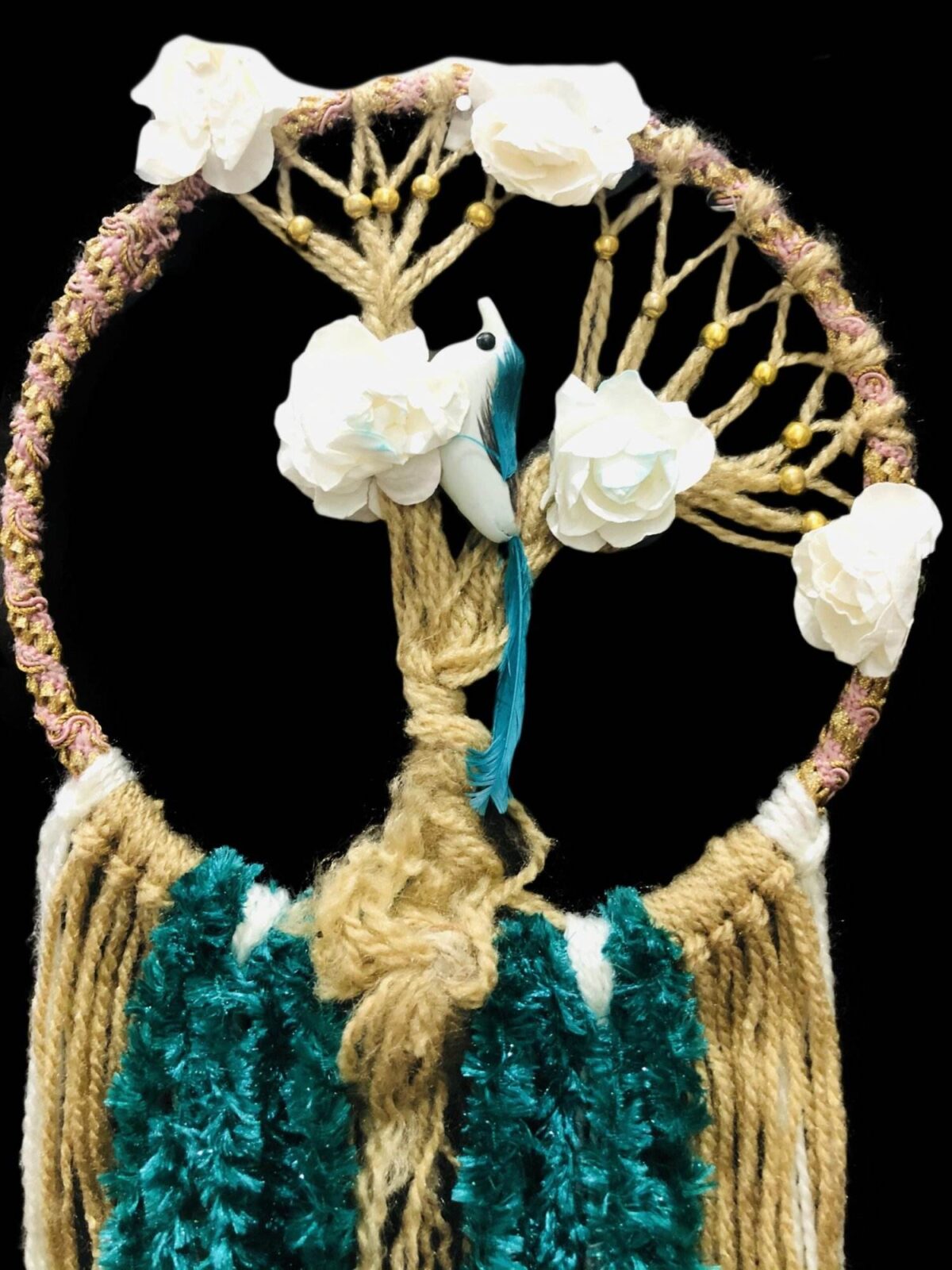 White Rose Nest Dream Catcher - 12 inches