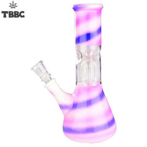 Purple n Pink Strip Percolator 8 Inch Ice Bong