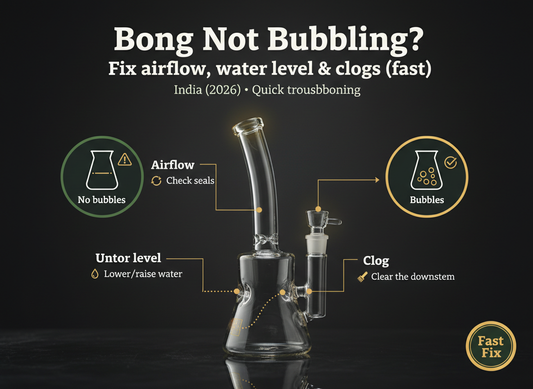 Bong Not Bubbling infographic — fix airflow, water level and clogs fast