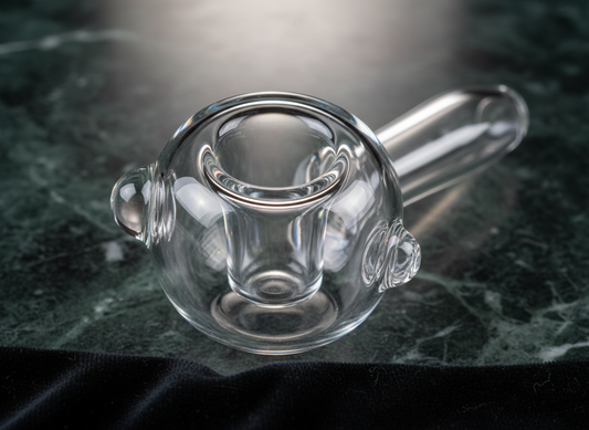 Clear glass hand pipe with compact bowl and curved mouthpiece, TBBC India guide to durability, design and care