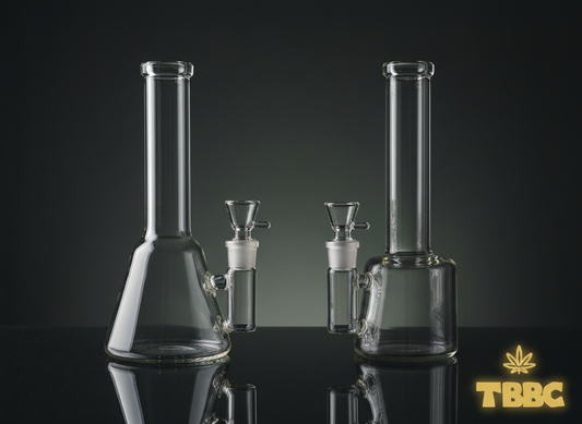 Beaker bong vs straight tube bong comparison on premium dark background, TBBC India