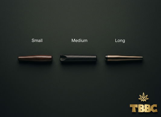 Chillum size guide showing small, medium, and long chillums on dark premium background, TBBC