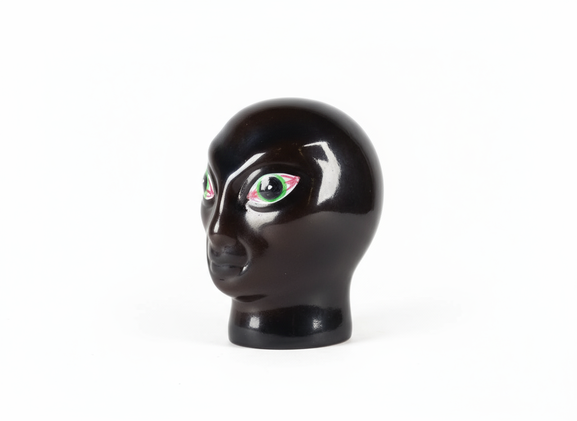 Black ceramic head with a green shooter on a white background, alien head with green eyesbrown  on a white background, Alien Baby Bong Ceramic Water pipe, exotic red eyes ceramic dope stoner 420 bong for weed ganja cannabis keif charas hydroponic instant delivery nearby 