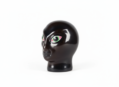 Black ceramic head with a green shooter on a white background, alien head with green eyesbrown  on a white background, Alien Baby Bong Ceramic Water pipe, exotic red eyes ceramic dope stoner 420 bong for weed ganja cannabis keif charas hydroponic instant delivery nearby 