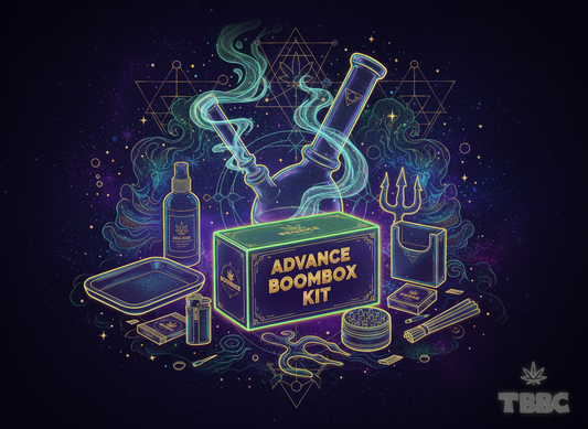 Advance BoomBox Kit with oil burner rig rolling tray stash keeper grinder cleaner and herbal mixture blend