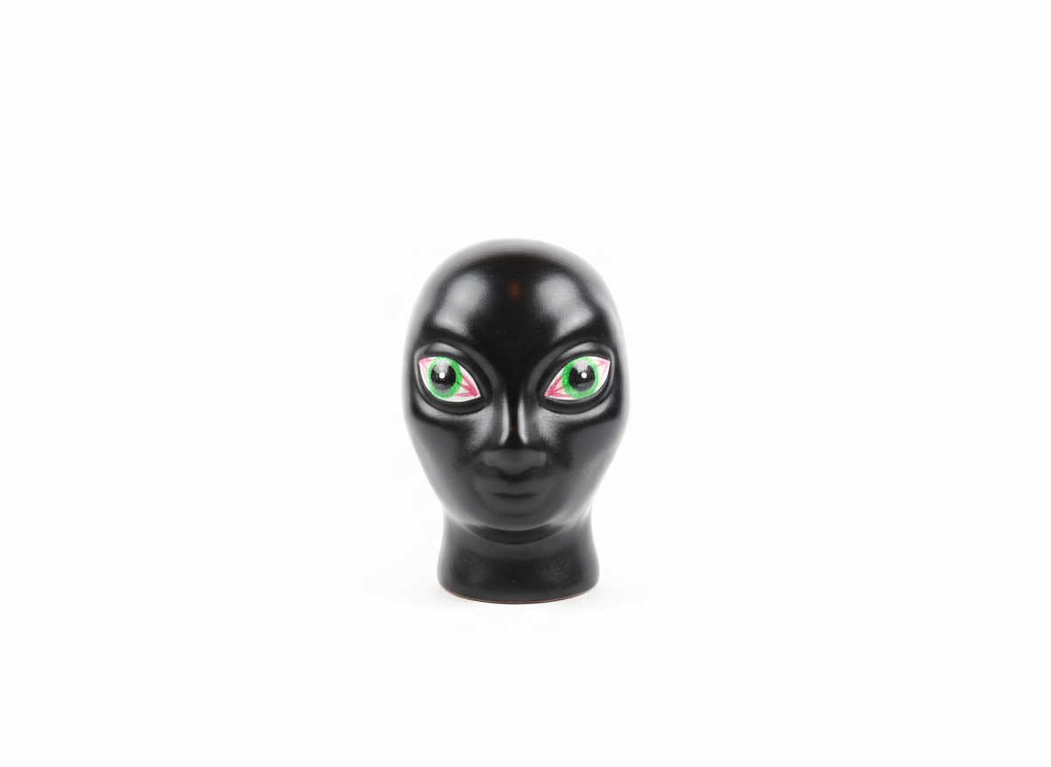 brown alien head with green eyes on a white background, Alien Baby Bong Ceramic Water pipe, exotic red eyes ceramic dope stoner 420 bong for weed ganja cannabis keif charas hydroponic weed 