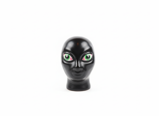 brown alien head with green eyes on a white background, Alien Baby Bong Ceramic Water pipe, exotic red eyes ceramic dope stoner 420 bong for weed ganja cannabis keif charas hydroponic weed 