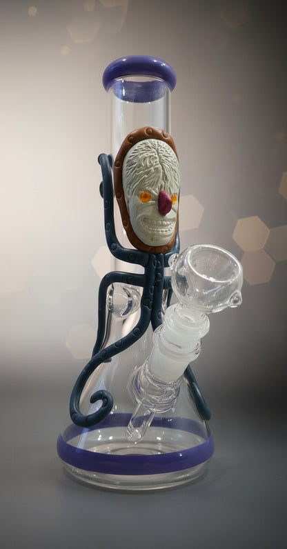 smoking Glass bong with purple rings and alien on a transparent background instant delivery in delh ncr, best bongs online in india, best quality glass bongs smoking accessories