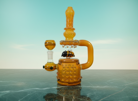 Honey Drip Amber Bong Rig 10 inch borosilicate glass with honey amber tone, bee detail and 14mm joint, premium smoking accessory, bongs near me in delhi ncr instant delivery