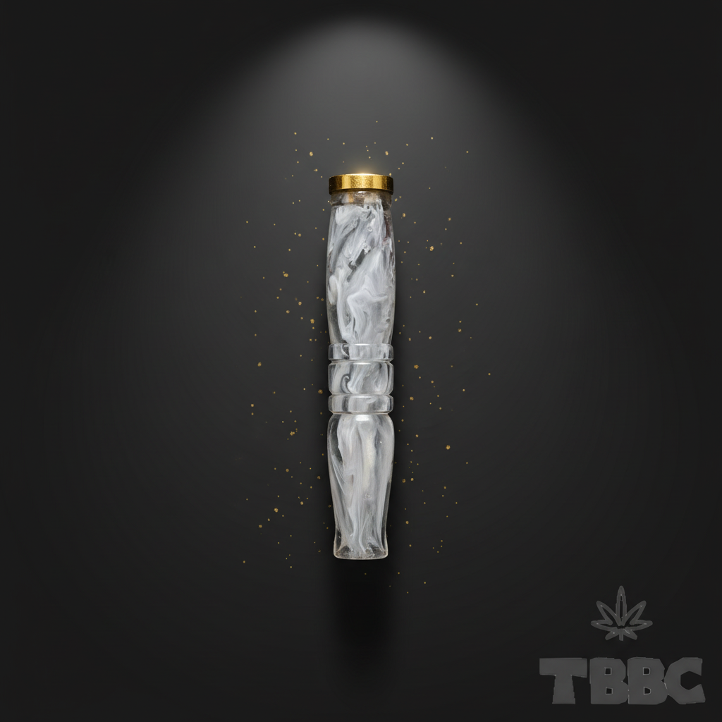 TBBC handcrafted big epoxy resin filter tip with marble grey swirls, brass ring and contoured body on dark luxury background