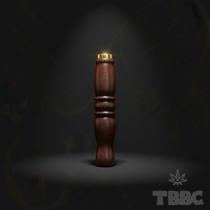 TBBC handcrafted big wooden filter tip in dark finish with brass ring and contoured body on dark luxury background