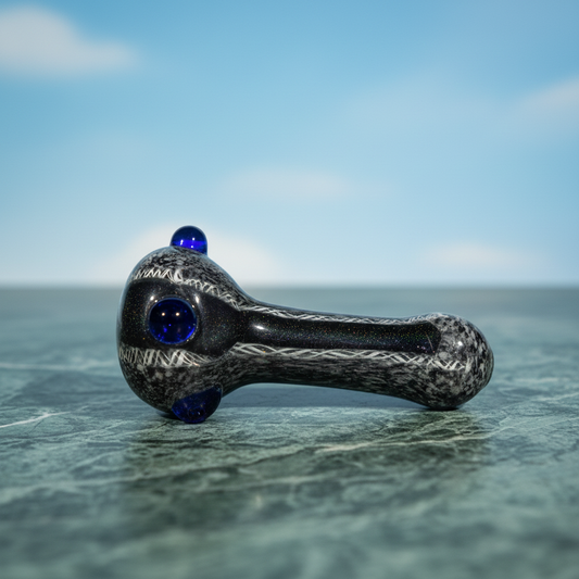 Obsidian Frost Stripe Crystal Pipe (4")
