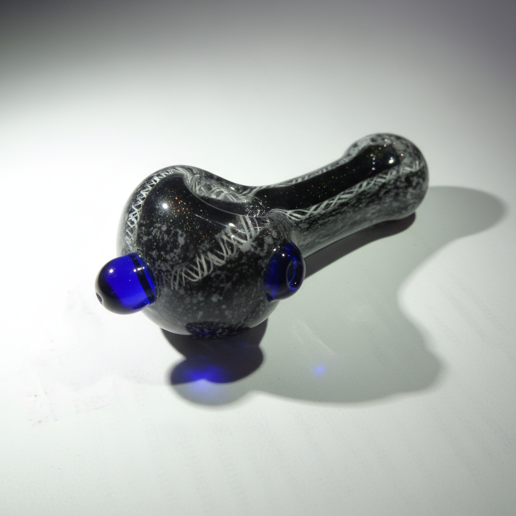 Obsidian Frost Stripe Crystal Pipe (4")