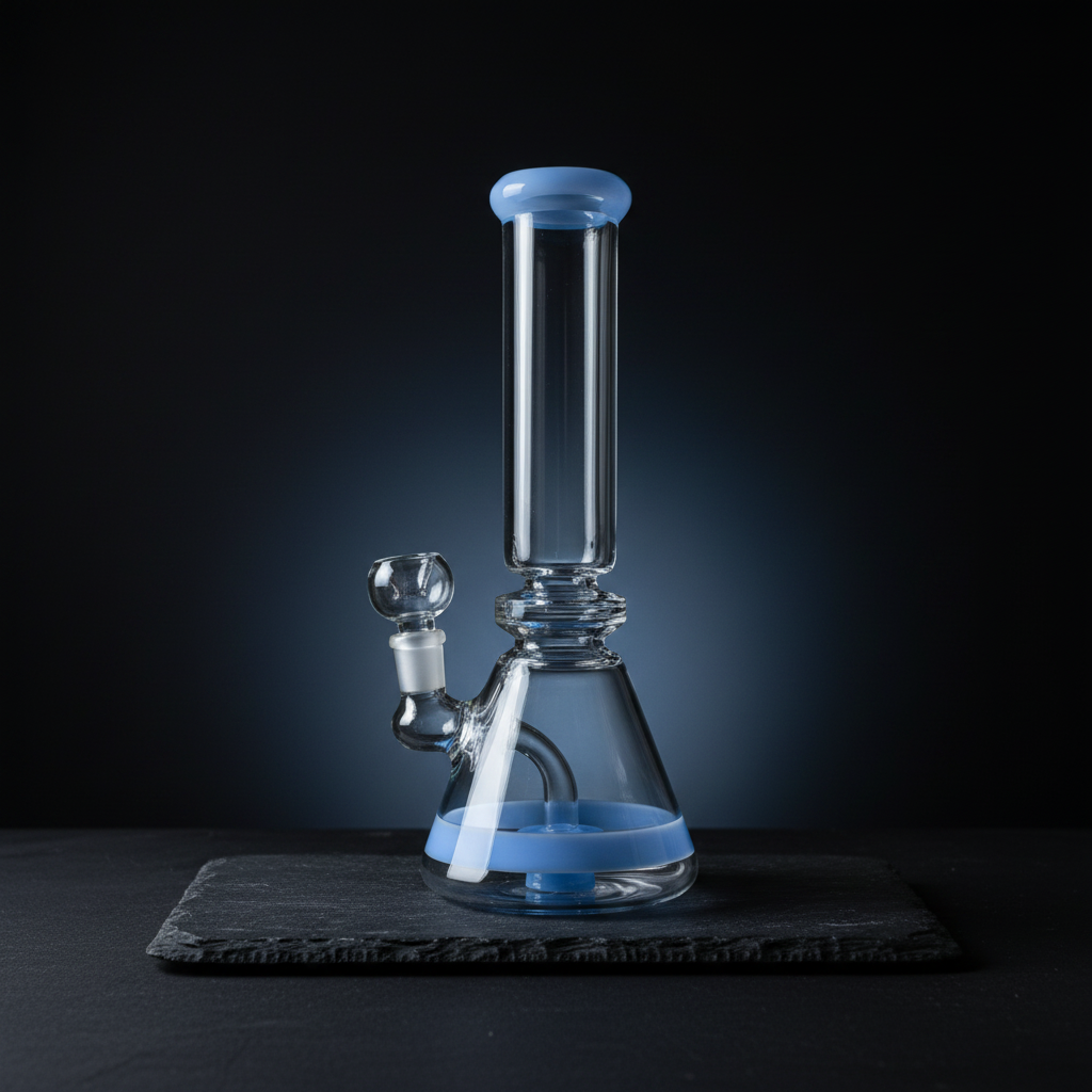 BlueWave beaker borosilicate glass bong 10 inch 14mm joint with blue accents, premium smoking accessory