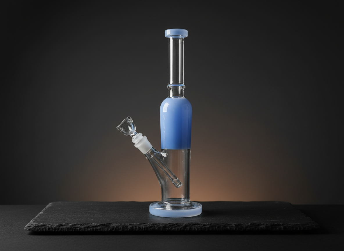 BlueAura 14 inch straight tube bong side profile blue accents — order glass bong online India, instant delivery Delhi NCR, premium daily driver