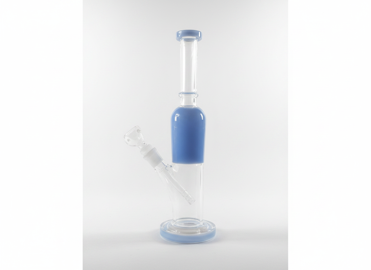 BlueAura tall straight tube glass bong 14 inch white background — buy borosilicate bong online India, 14mm joint, ships across India