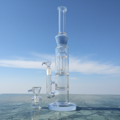 Tall modular perc bong side profile showing 16 inch height and stable base, BlueStack design