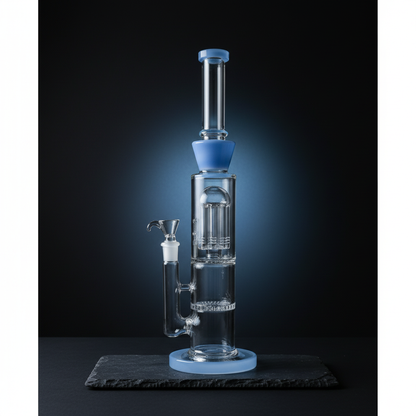 BlueStack modular multi-perc borosilicate glass bong 16 inch 14mm joint with blue accents, premium smoking accessory