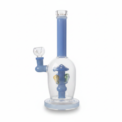 Blue mushroom perc borosilicate glass bong 11 inch 14mm joint with clear chamber, premium smoking accessory