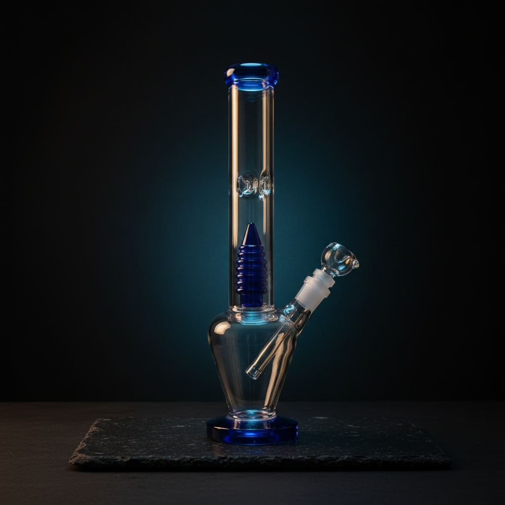 BlueBolt blue straight tube borosilicate glass bong 12 inch 19mm joint, premium smoking accessory