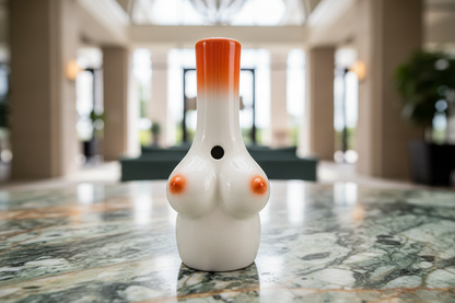 White vase with orange top on a white background erotica boobie bong online india, instant delivery delhi ncr, exporter for ceramic bongs india