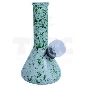 A green camouflage-patterned 5 inch glass bong with a bowl, downstem, and mouthpiece.