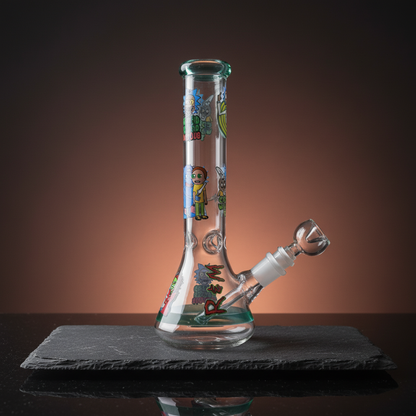 ToonDub cartoon graphic beaker ice catcher bong 10 inch 14mm joint borosilicate glass, premium smoking accessory
