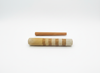 Clay chillum 7 inch beige with brown grip rings side view white seamless