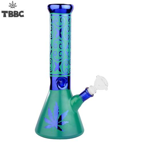 Green Base Blue Leaf 12 inch Heavy Ice Bong