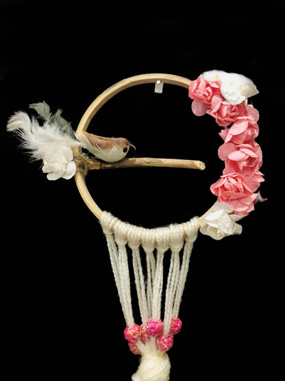 Pink Nest Bird Dream Catcher - 12 inches