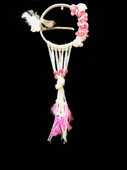 Pink Nest Bird Dream Catcher - 12 inches