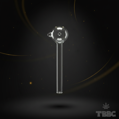 TBBC 5 inch clear borosilicate glass oil pipe with straight stem and rounded chamber on a dark luxury background
