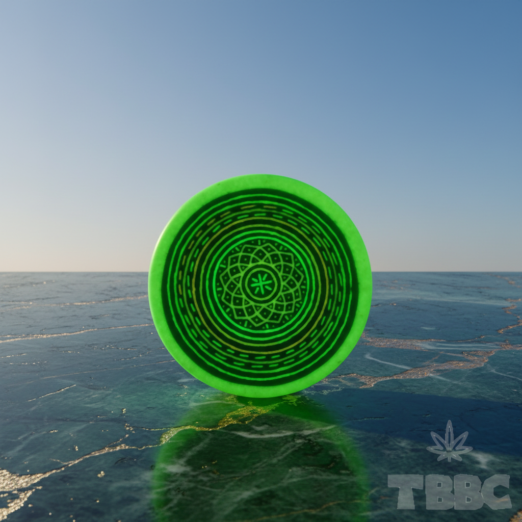 Glow Crushing Bowl Big Spiral Chakras on a marble-and-sky background, showing its handcrafted coconut resin design.