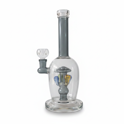 Grey mushroom perc borosilicate glass bong 11 inch 14mm joint with clear chamber, premium smoking accessory