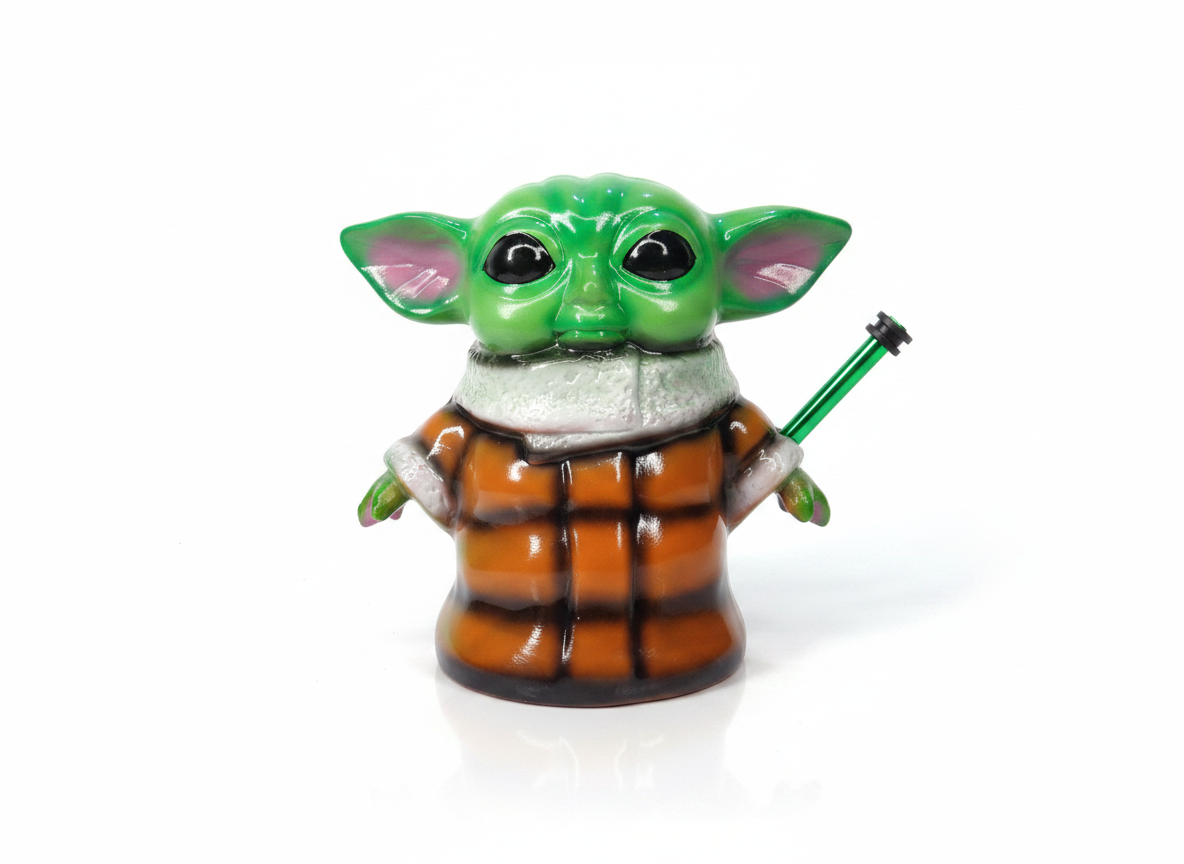 Space Baby ceramic water bong 10 inch front view, charas ganja weed bong