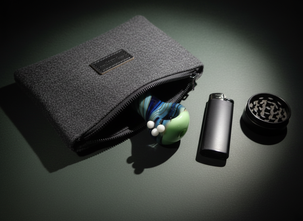 Blue swirl glass hand pipe with carry case and lighter — pocket-friendly daily driver pipe, smoking accessories India, TBBC