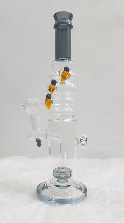 Black Glass water pipe with multiple necks on a white background,Bees on Rings
Watching every bong rip
Heavy Borosil blow handcrafted glass piece with a Fish eye