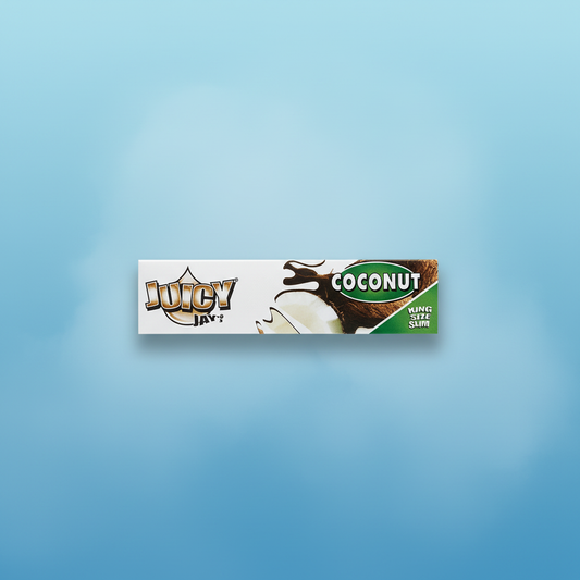 Juicy Jay's Coconut King Size flavoured rolling papers pack on blue background