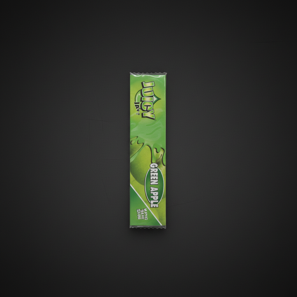 Juicy Jay's King Size Green Apple flavoured rolling papers pack on dark background