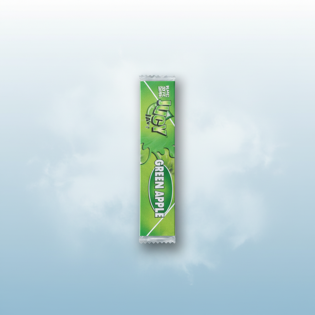 Juicy Jay's Green Apple King Size flavoured rolling papers pack on blue background