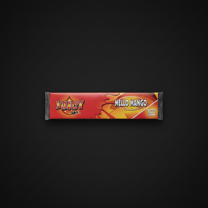 Juicy Jay's King Size Mello Mango flavoured rolling papers pack on dark background