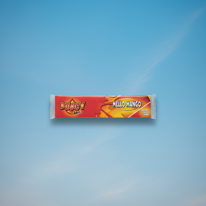 Juicy Jay's Mello Mango King Size flavoured rolling papers pack on blue background