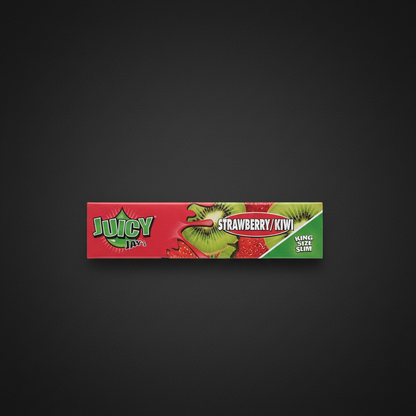 Juicy Jay's King Size Strawberry Kiwi flavoured rolling papers pack on dark background