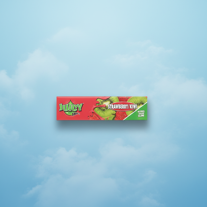 Juicy Jay's Strawberry Kiwi King Size flavoured rolling papers pack on blue background