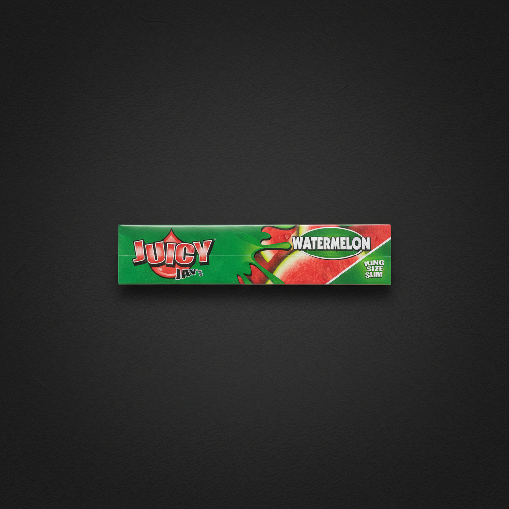 Juicy Jay's King Size Watermelon flavoured rolling papers pack on dark background
