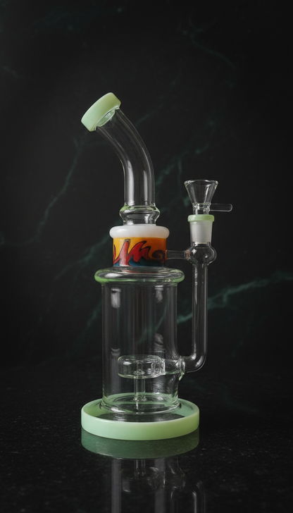 MintWave UFO perc rig bong dark luxury shot — order borosilicate glass rig online India, instant delivery Delhi NCR, stable base bent neck design