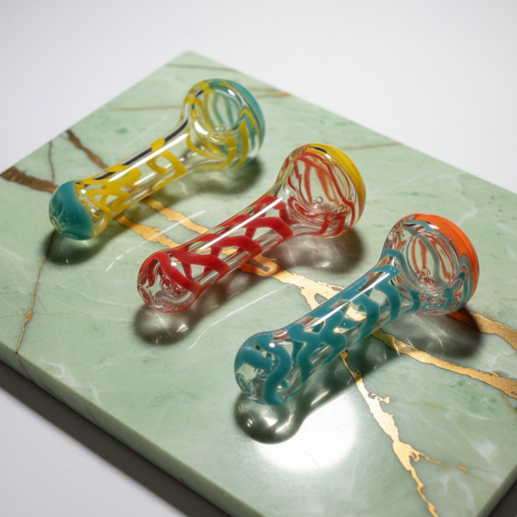 Swirling Threads Glass Hand Pipe - 4 Inch Heavy Borosilicate